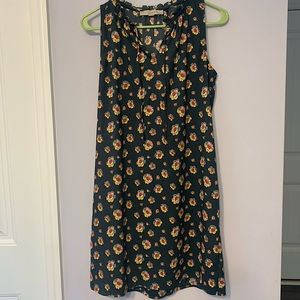 LOFT dress. Floral sleeveless dress, frill neckline.